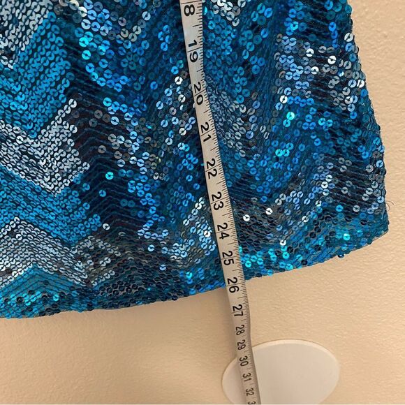 Coldwater Creek aqua teal blue allover sequin chevron art deco glam blouse  L 14 - Picture 6 of 9